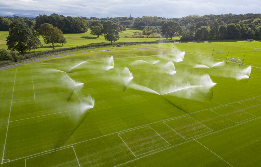 An aerial shot of Middlesbrough FC's training pitch irrigation system