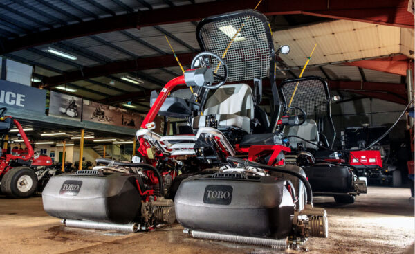 Toro mower in a machinery shed