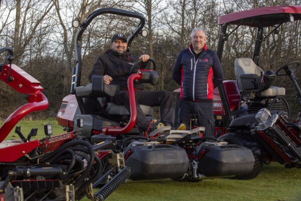 Dullatur Golf Club Course Manager Richard Bell, right, with Reesink Scotland’s Ross Neil.