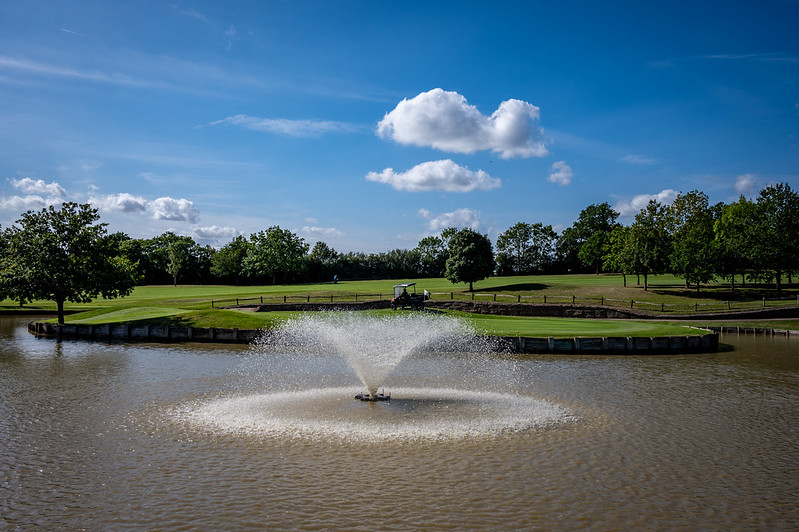An Otterbine aerating fountain operating in a lake.